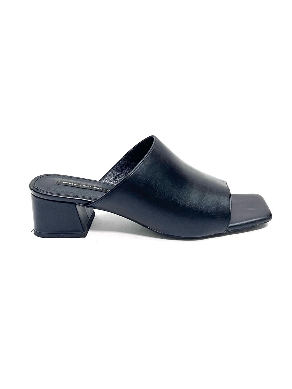 Vintage 1990s black leather open toe heeled It Girl slip on sandals